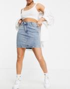 Na-kd Cotton Denim Skirt In Blue-blues