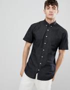 Clean Cut Slim Fit Denim Short Sleeve Shirt - Black