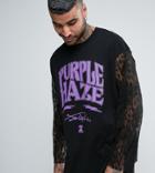 Reclaimed Vintage Inspired Oversized Longsleeve Band T-shirt With Lace Sleeves - Black
