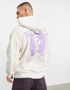 Asos Design Oversized Hoodie In Beige With Back Print-neutral