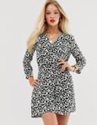 Mango Spot Printed V Neck Tie Waist Dress In Monochrome