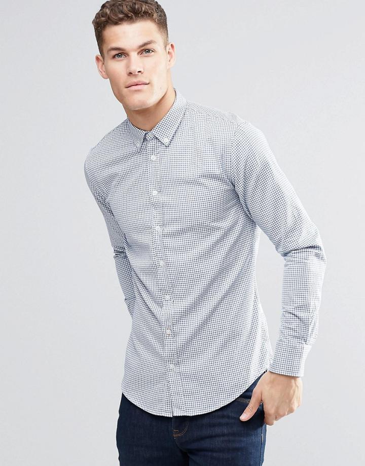 Boss Orange Shirt With Navy Gingham Slim Fit - Navy