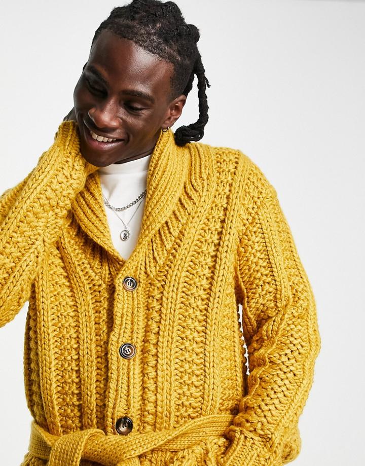 Asos Design Oversized Handknit Look Cardigan In Mustard-red