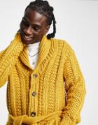 Asos Design Oversized Handknit Look Cardigan In Mustard-red