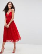 Asos Lace Cami Midi Prom Dress - Red