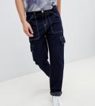 Noak Straight Leg Cargo Pants In Dark Navy With White Stitching