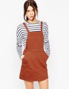 Asos Denim Aline Pinafore Dress In Rust - Rust