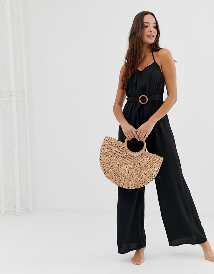 Fashion Union Coriander Beach Jumpsuit In Black