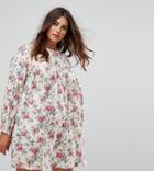 Asos Curve Smock Dress In Check & Floral Print - Multi