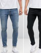 Asos Super Skinny Jeans 2 Pack In Black & Mid Blue Save - Multi