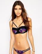 Asos Diamond Geo-tribal Print Lattice Longline Bikini Top - Geo-tribal Print