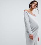 Asos Design Maternity Raw Edge Off Shoulder Sweat Dress - Gray