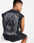 Asos Design Oversized Tank In Washed Black With Skull Back Print