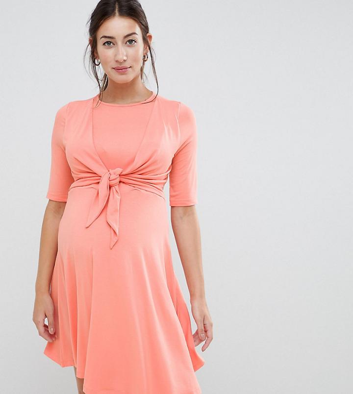 Asos Design Maternity Nursing Knot Front Mini Skater Dress - Orange