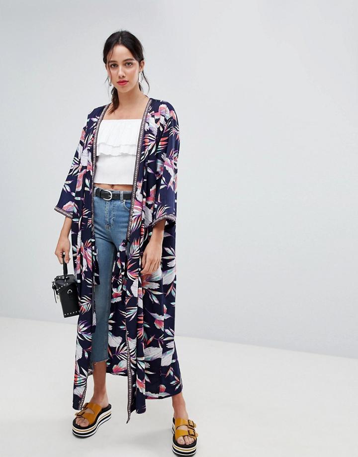 Vero Moda Tropical Floral Kimono - Navy