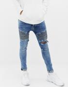 Voi Jeans Super Skinny Biker Jeans In Light Blue - Blue