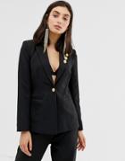 Unique21 Tailored Single Button Blazer With Gold Buttons On Lapel - Black