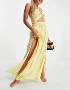 Asos Design Cut Out Maxi Beach Dress In Yellow