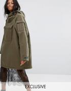 Reclaimed Vintage Inspired Festival Pull Over Hooded Festival Jacket - Green