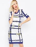 Love Moschino Knit Dress In Blue Belt Print - Blue