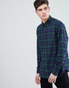 Mango Man Slim Fit Cotton Check Shirt In Navy And Green - Navy
