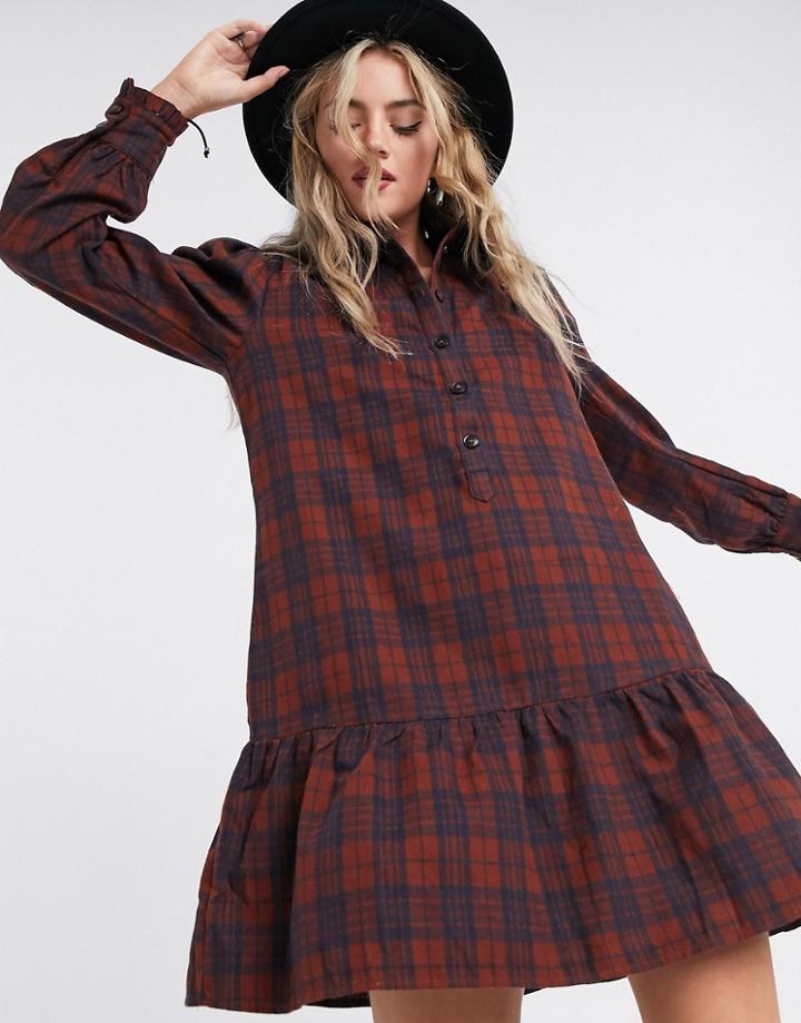 Only Mini Shirt Dress With Pephem In Check Print-multi
