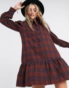 Only Mini Shirt Dress With Pephem In Check Print-multi