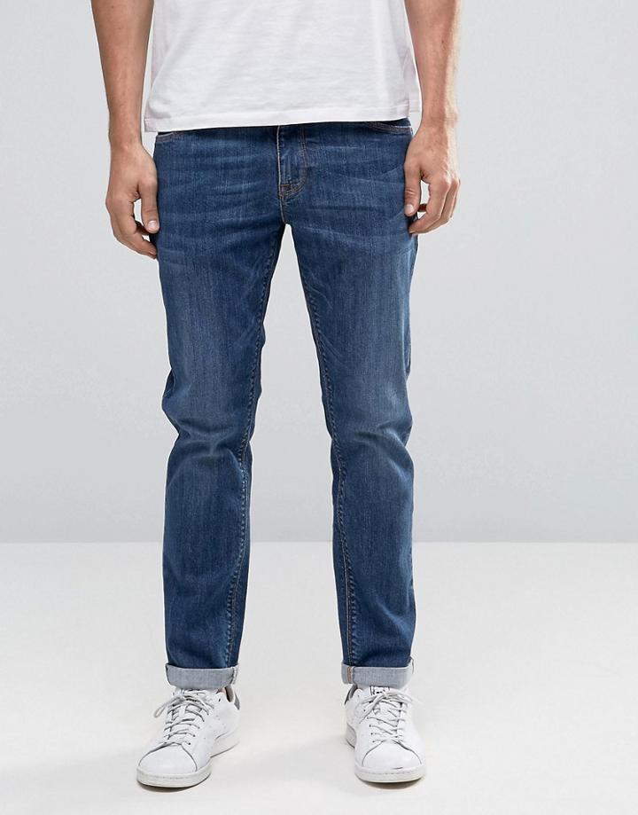 Asos Stretch Slim Jeans In Dark Blue Wash - Blue