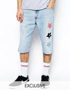 Reclaimed Vintage Denim Shorts With American Stars - Blue