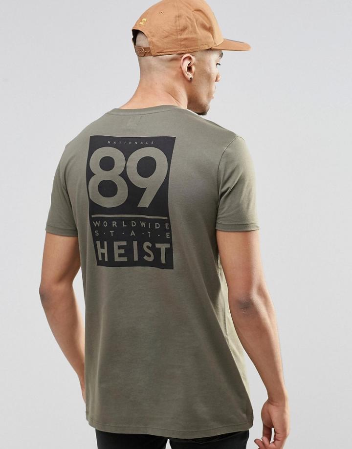 Asos Longline T-shirt With Heist Back Print - Spinach