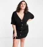 Asos Design Curve Button Through T-shirt Dress In Black