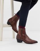 Asos Design Stacked Heel Western Chelsea Boots In Brown Leather-tan