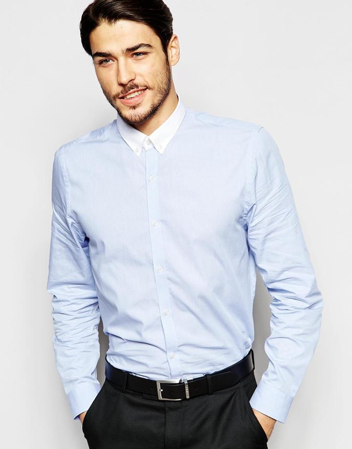 Ben Sherman Textured Mini Check Shirt - Blue