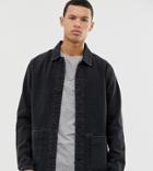 Asos Design Tall Denim Worker Jacket In Washed Black - Black