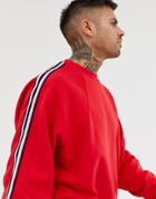 Asos Design Oversized Sweatshirt With Rib Detail And Side Stripe In Red - Red
