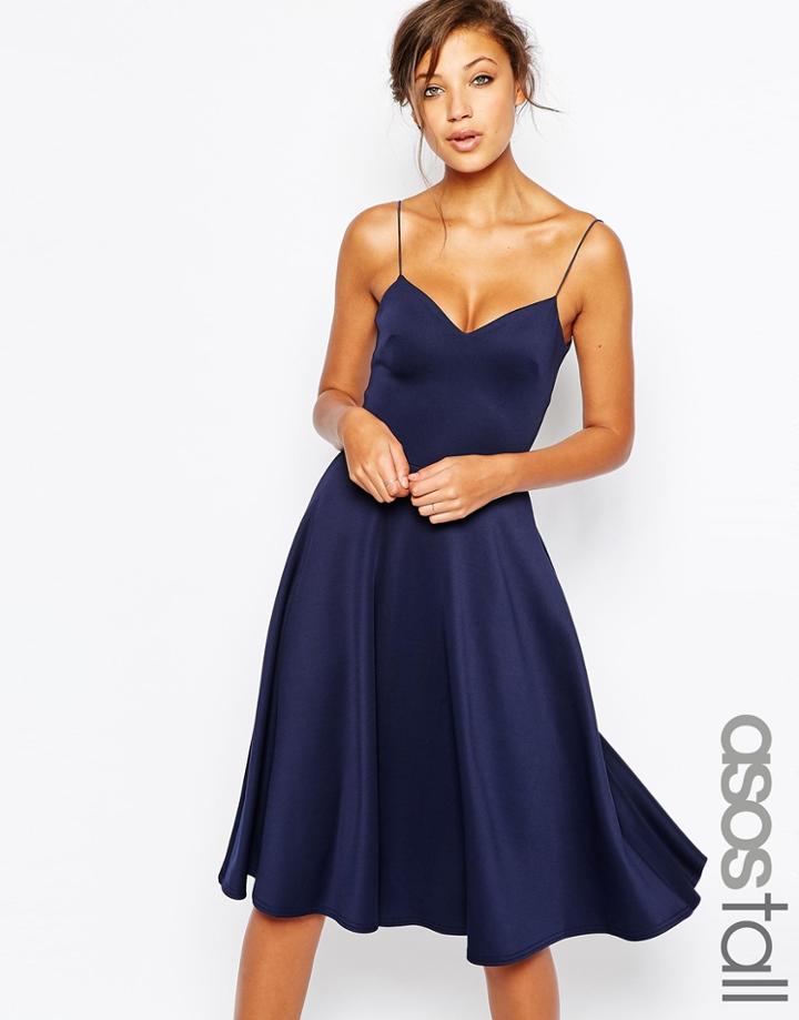 Asos Tall Scuba Strappy Midi Skater Dress - Navy