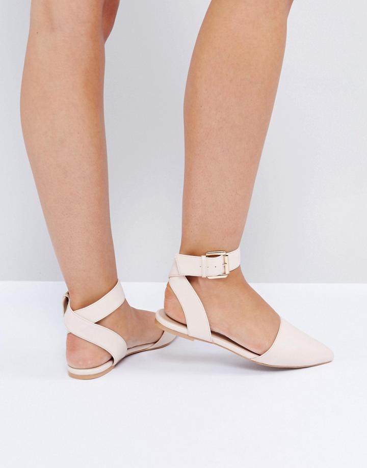 The March Nude Tie Up Point Flat Shoes - Beige