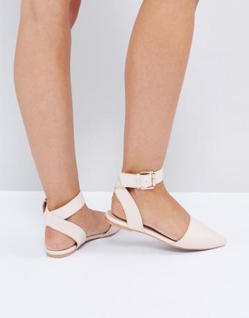 The March Nude Tie Up Point Flat Shoes - Beige