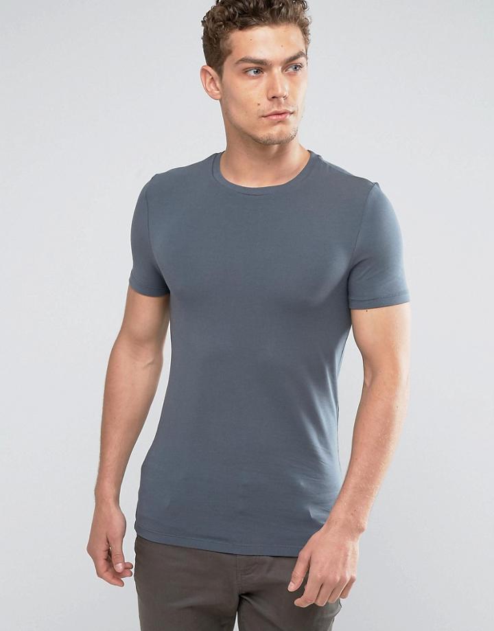 Asos Extreme Muscle Fit T-shirt With Crew Neck And Stretch In Blue - Blue