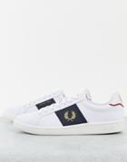 Fred Perry B721 Leather Navy Side Panel Sneakers In White