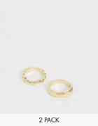 Asos Design Pack Of 2 Rings In Worn Ball And Geo Design In Gold Tone - Gold