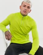 Asos Design Cotton Half Zip Sweater In Lime Green - Green