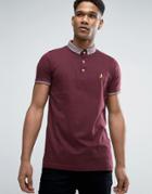 Brave Soul Polo Shirt With Jacquard Collar - Red