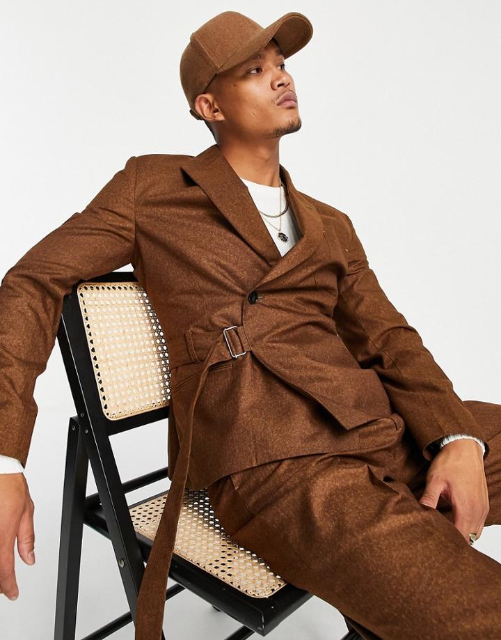 Asos Design Soft Touch Relaxed Suit Jacket In Brown