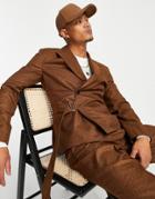 Asos Design Soft Touch Relaxed Suit Jacket In Brown