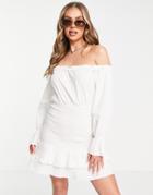 Parisian Off Shoulder Frill Hem Mini Dress In White