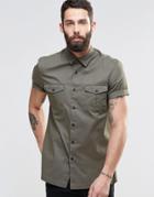 Asos Military Shirt In Khaki With Short Sleeves - Khaki