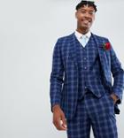 Asos Design Tall Wedding Skinny Suit Jacket In Tonal Blue Check - Blue