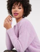 Monki Crew Neck Textured Oversized Sweater In Lilac-purple