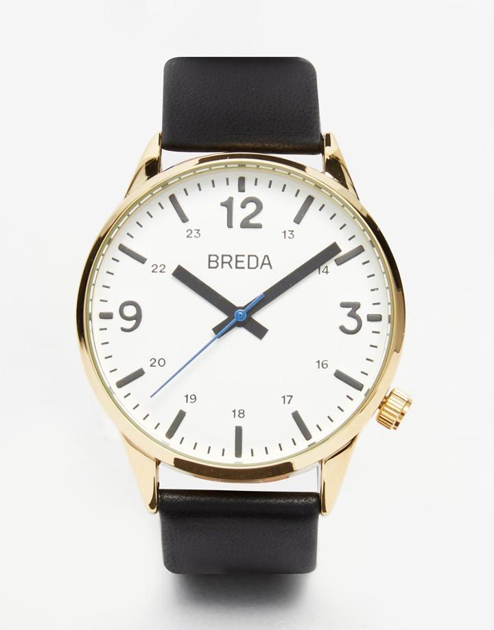 Breda Slate Leather Watch In Black - Black
